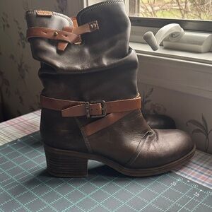 PIKOLINOS Brown Leather Mid-Calf Boot with Tan Straps